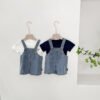 [6-24bln] LittleMeldev Tees Denim Overall Unisex Set