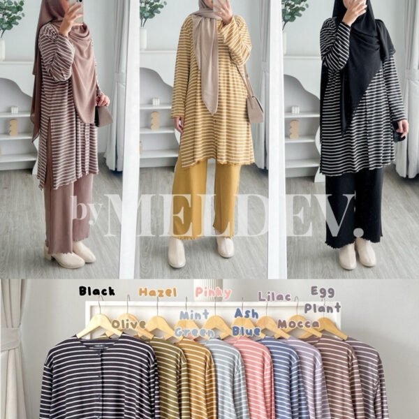 ByMeldev Tunik Stripes Set Setelan Celana