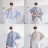 Basic Oversized Stripes Shirt Kemeja Salur Batwing
