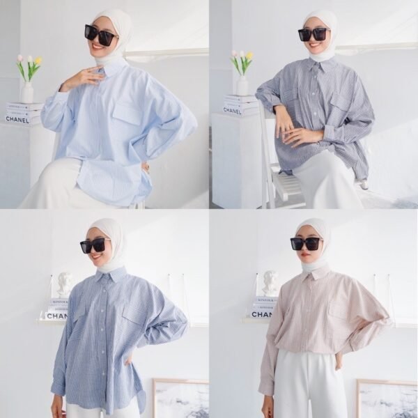 Basic Oversized Stripes Shirt Kemeja Salur Batwing