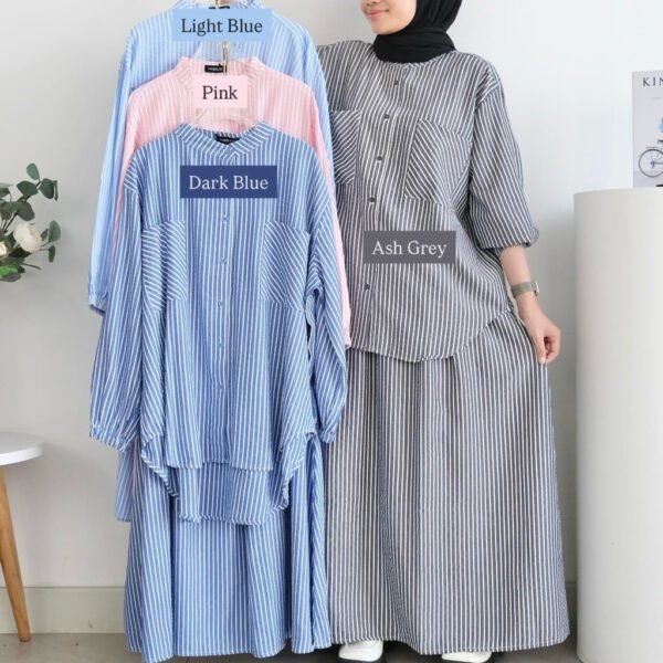 3acf0327-cd07-48d1-b8cb-65794b037610.jpg ByMeldev Cotton Stripes Shirt & Skirt Kemeja Rok Salur Set Setelan