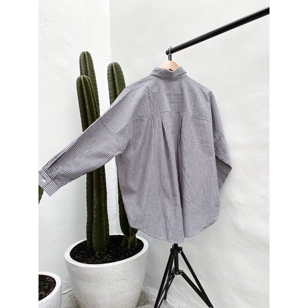 Basic Oversized Stripes Shirt Kemeja Salur Batwing