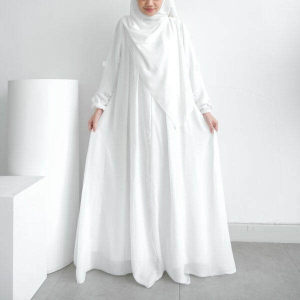 ByMeldev Flower 3D Dress & Pearl Abaya Gamis Lebaran Hitam Putih