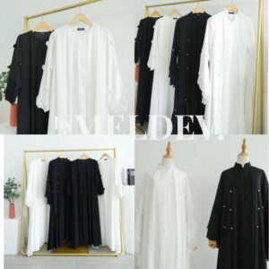 70c87b5e-ffee-4679-adf0-4b21a99eaa9f-1.jpg ByMeldev Flower 3D Dress & Pearl Abaya Gamis Lebaran Hitam Putih