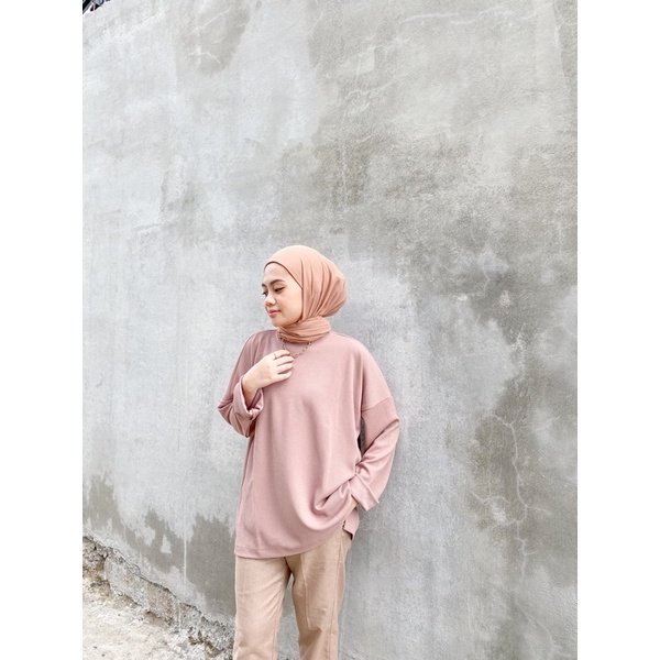 Oversize Knit Top High Neck Atasan Jumbo