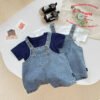 [6-24bln] LittleMeldev Tees Denim Overall Unisex Set