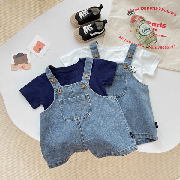 [6-24bln] LittleMeldev Tees Denim Overall Unisex Set