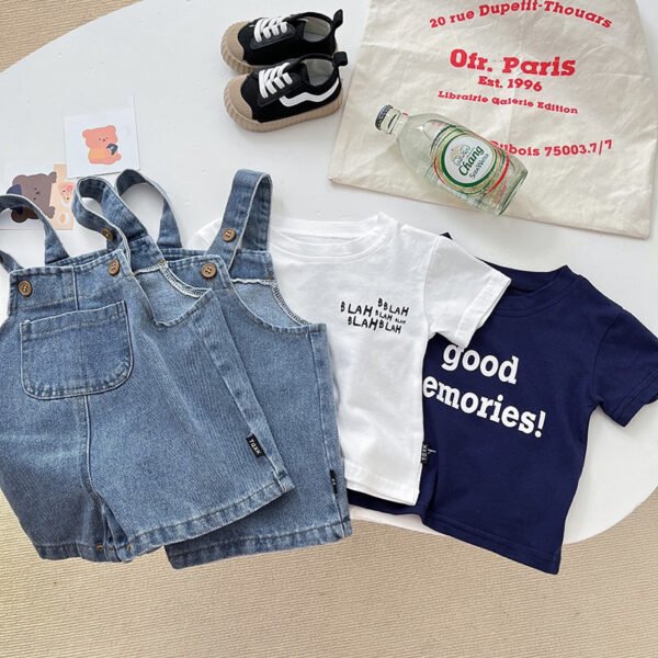 [6-24bln] LittleMeldev Tees Denim Overall Unisex Set