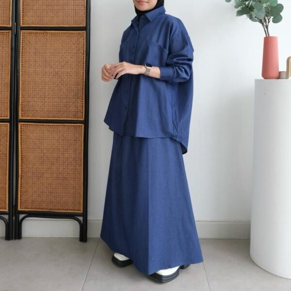 Light Blue 2 ByMeldev Denim Shirt & Skirt Set
