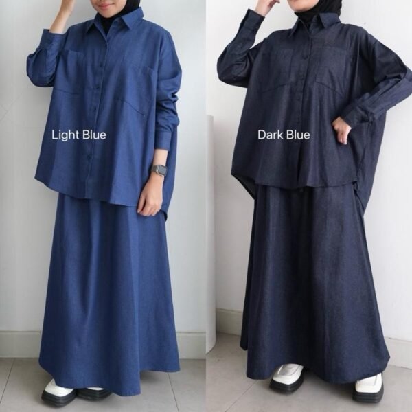 Light Blue ByMeldev Denim Shirt & Skirt Set